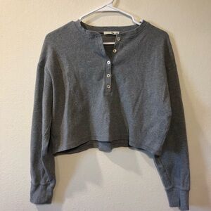 Wilfred Free Mavis Cropped Henley Thermal Heather Gray Womens small